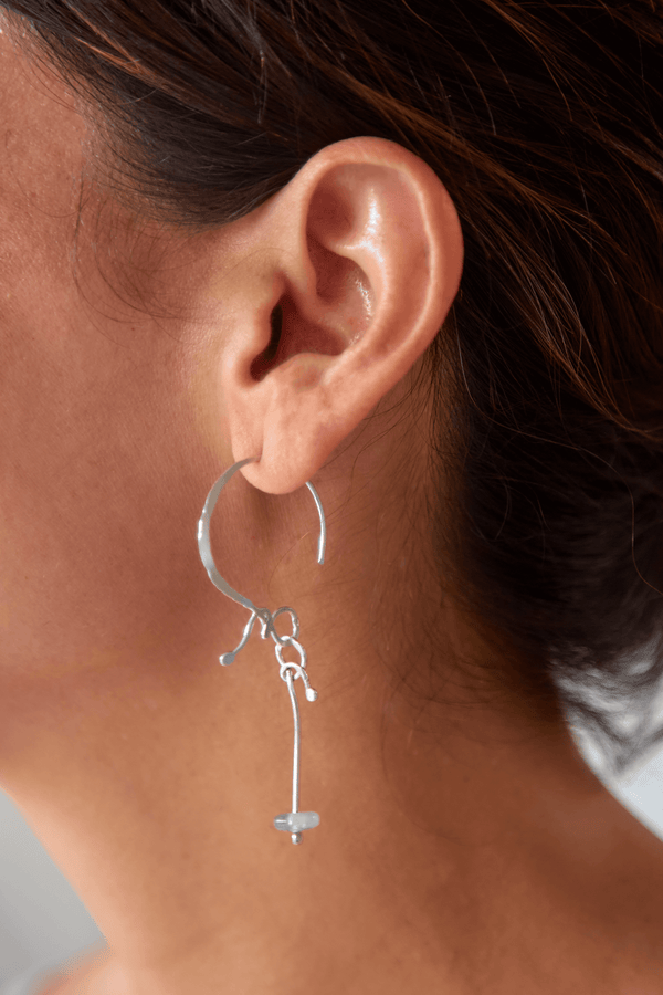 Aretes Gancho Plata Ley 950 Popurri - Agata Gris Dona