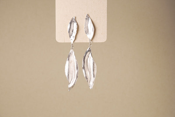 ARETES LARGOS DOBLE HOJA LLORON PLATA LEY 950